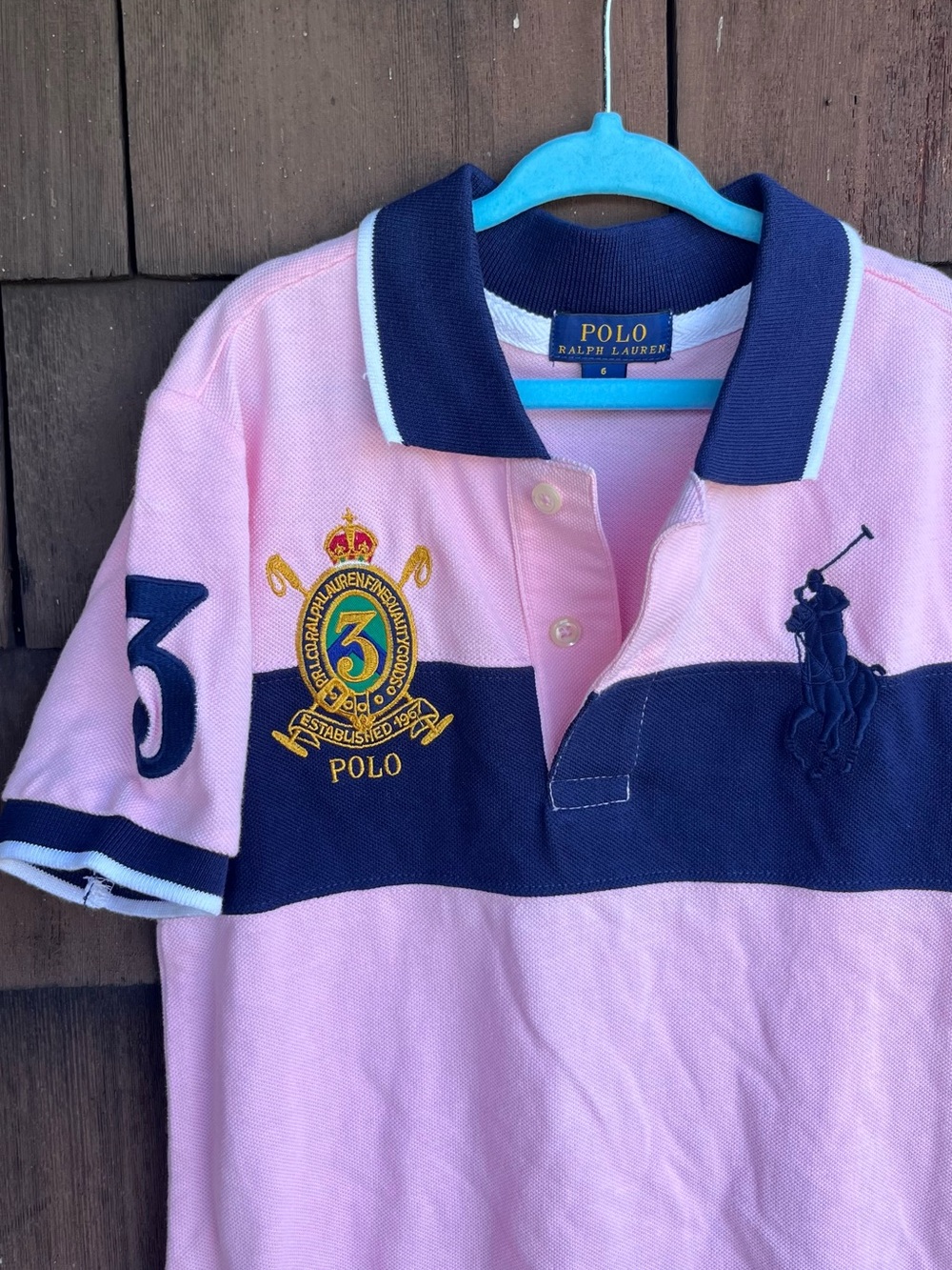 Polo Ralph Lauren Big Pony size 6 polo shirt, pink, and blue